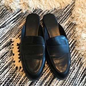 Black slip on loafer mules